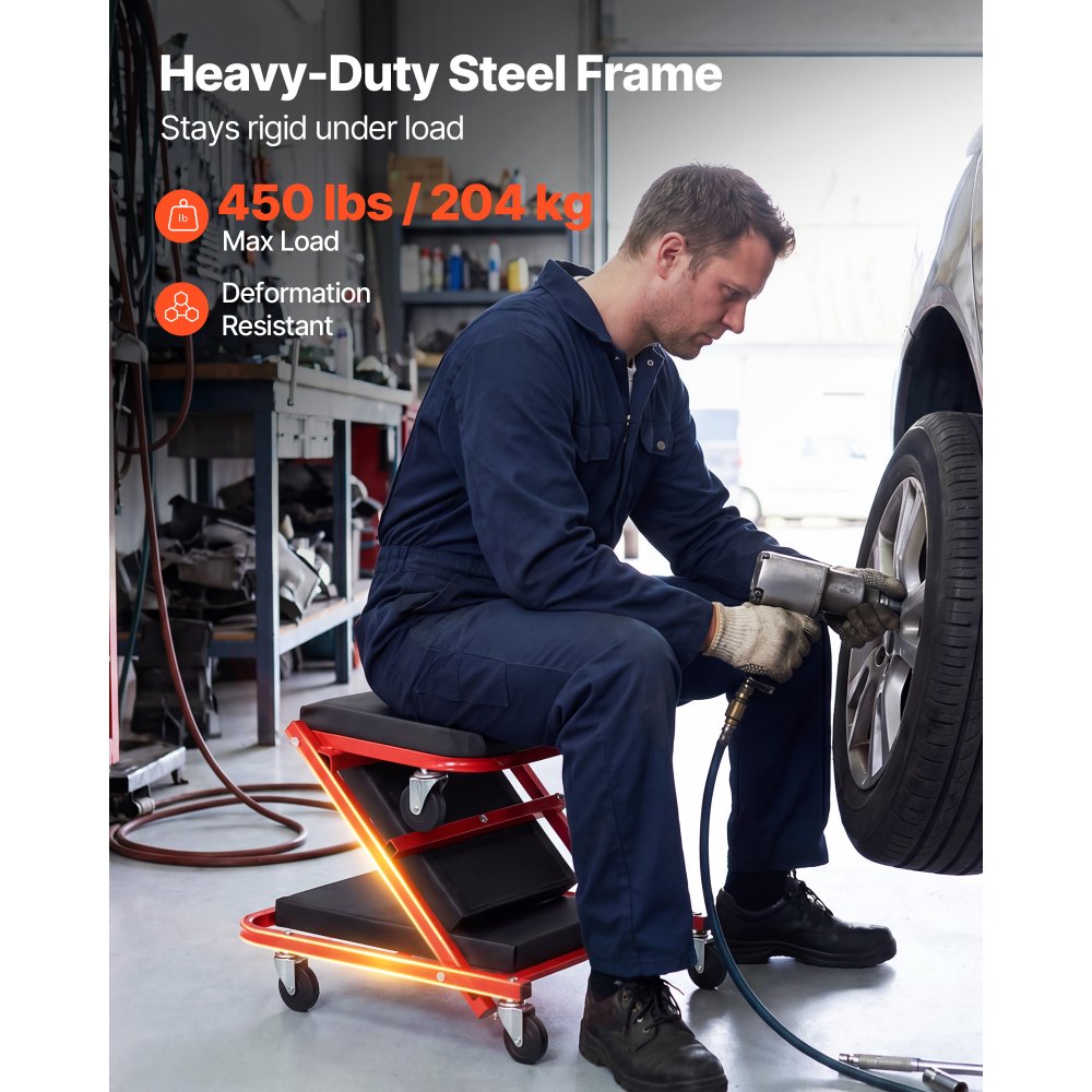 VEVOR 40 in 2-in-1 Folding Mechanic Creeper, Z Creeper Seat & Under Car Garage Roller, 450 lbs Rolling Creeper Stool with 6 Swivel Casters, Padded Headrest for Auto Repair