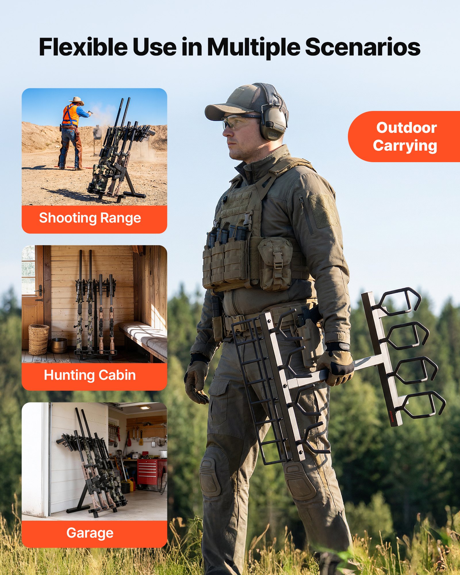 VEVOR Gun Rack, Portable, Folding Heavy Duty Steel Rifle Shotgun Rack Stand, Freestanding Indoor Outdoor Gun Display Storage, Holds Up to 7 Pistols and 4 Rifles or Shotguns, for Shooting Hunting Range