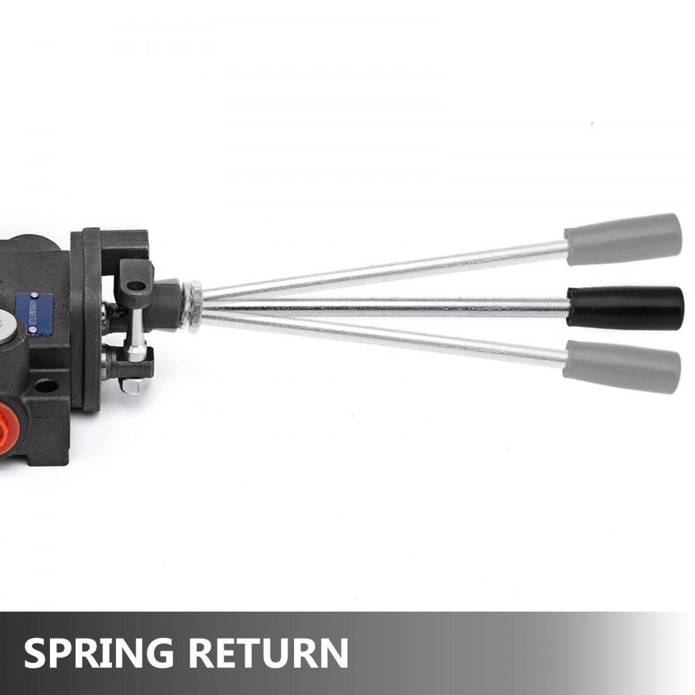 VEVOR hydraulic valve with triple lever controls and spring return mechanism.