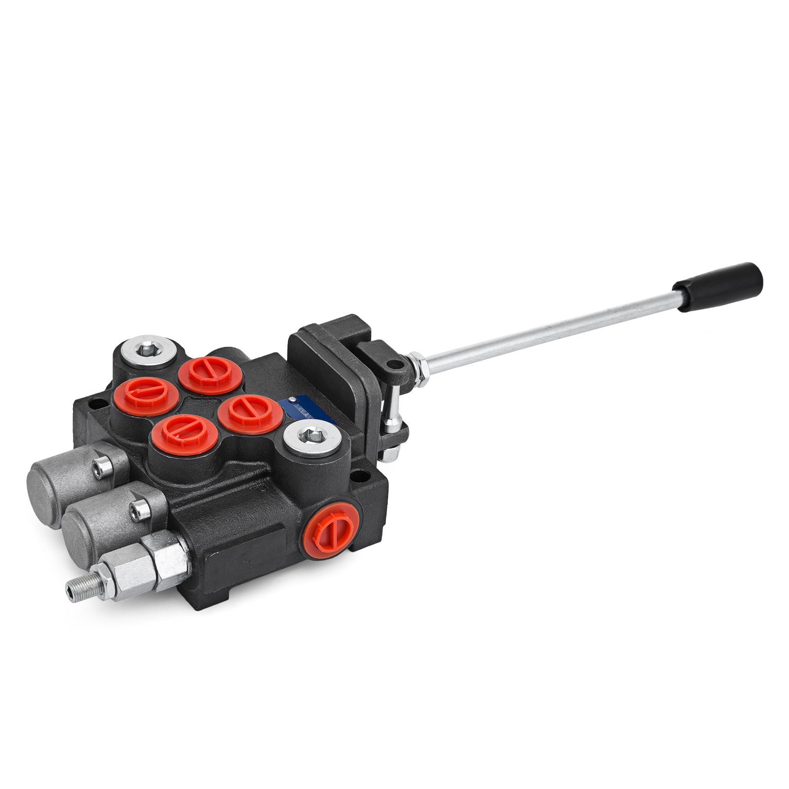 VEVOR hydraulic valve with lever and multiple red caps.
