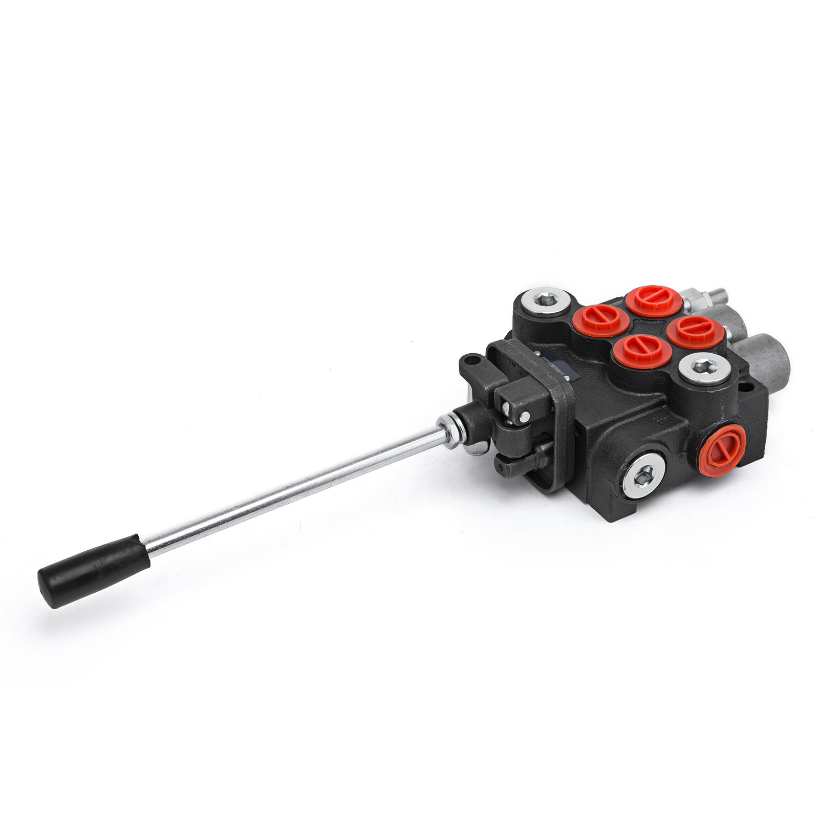 VEVOR hydraulic valve with lever and red adjustment knobs against white background.