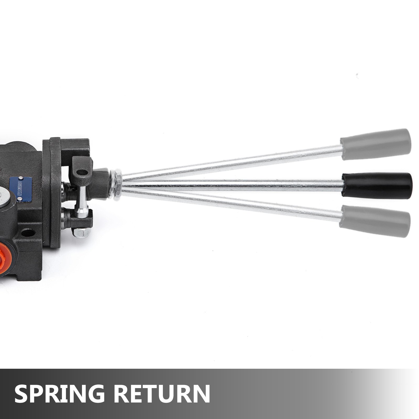VEVOR hydraulic valve with triple lever controls and spring return mechanism.