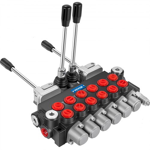 VEVOR Hydraulic Directional Control Valve, 6 Spool Hydraulic Spool Valve, 11 GPM Hydraulic Loader Valve, 4500 PSI Directional Control Valve, Hydraulic Valves and Controls for Tractors Loaders Tanks