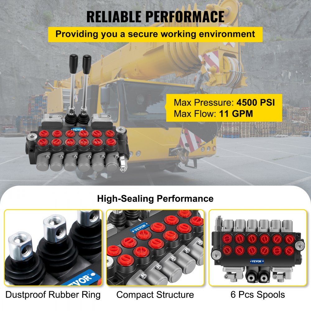 Tuspuzz Hydraulic Directional Control Valve, 6 Spool Hydraulic Spool Valve, 11 GPM Hydraulic Loader Valve, 4500 PSI Directional Control Valve, Hydraulic Valves and Controls for Tractors Loaders Tanks