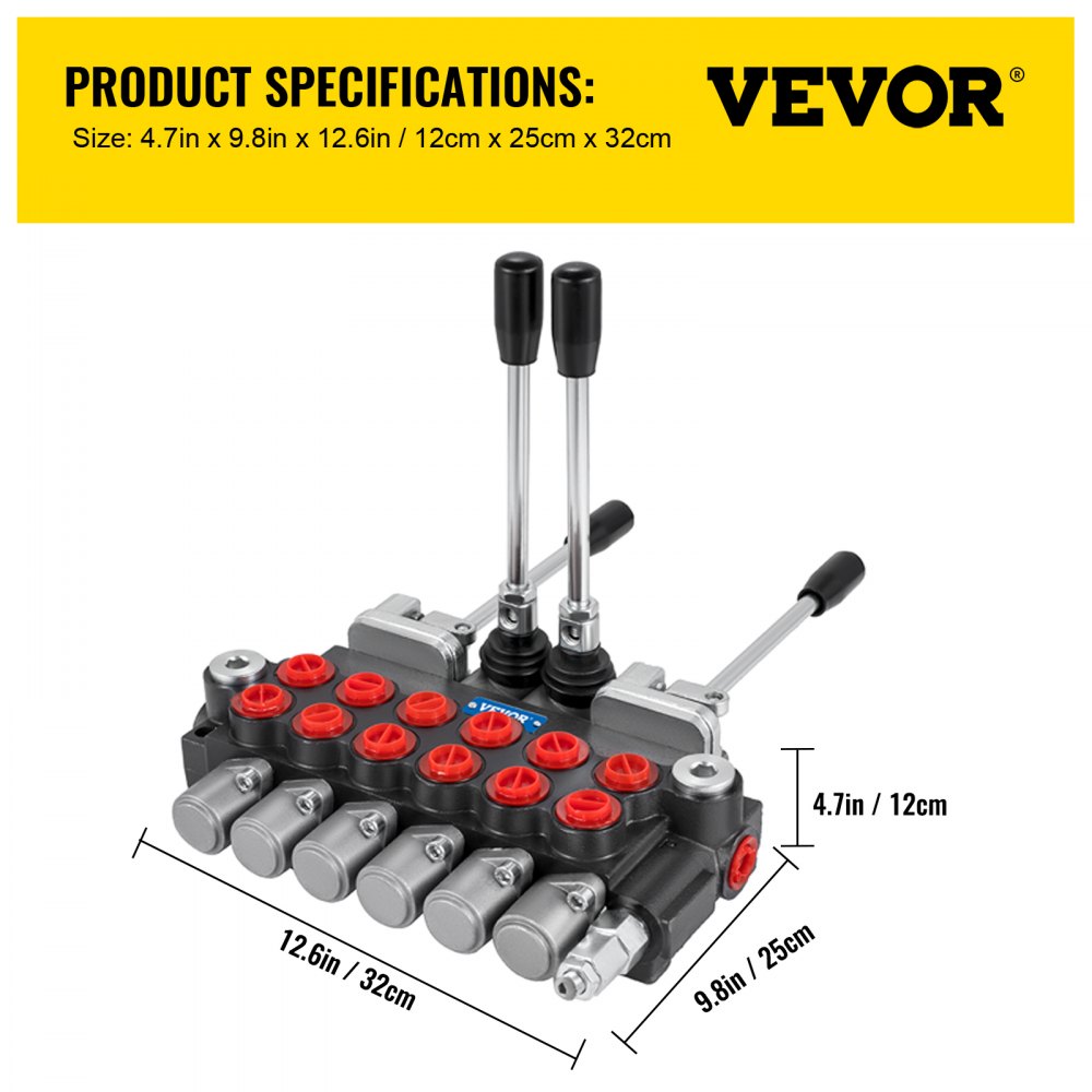 Tuspuzz Hydraulic Directional Control Valve, 6 Spool Hydraulic Spool Valve, 11 GPM Hydraulic Loader Valve, 4500 PSI Directional Control Valve, Hydraulic Valves and Controls for Tractors Loaders Tanks
