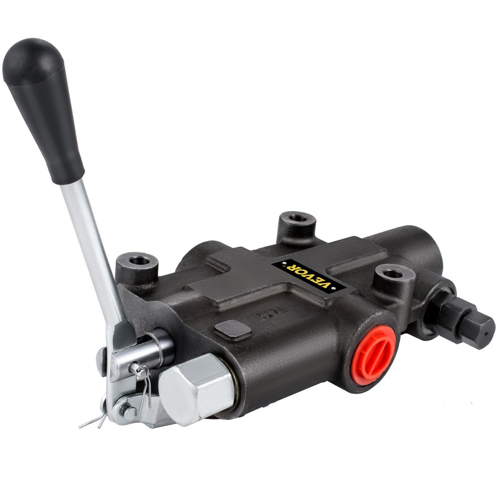 black VEVOR hydraulic control valve with red component and sleek lever handle.