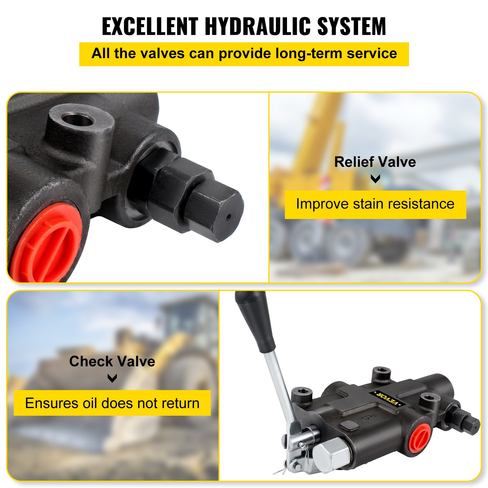 VEVOR hydraulic control valve with relief and check valve for enhanced performance.