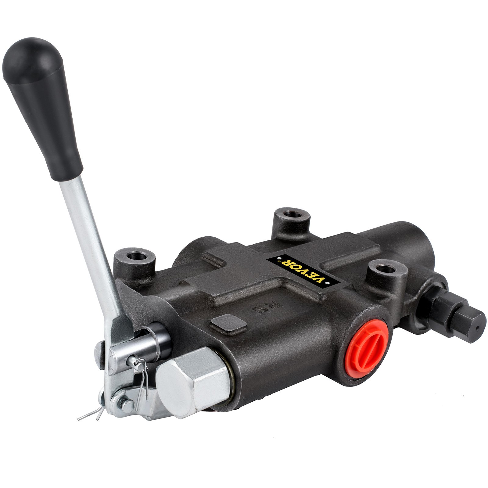 black VEVOR hydraulic control valve with red component and sleek lever handle.