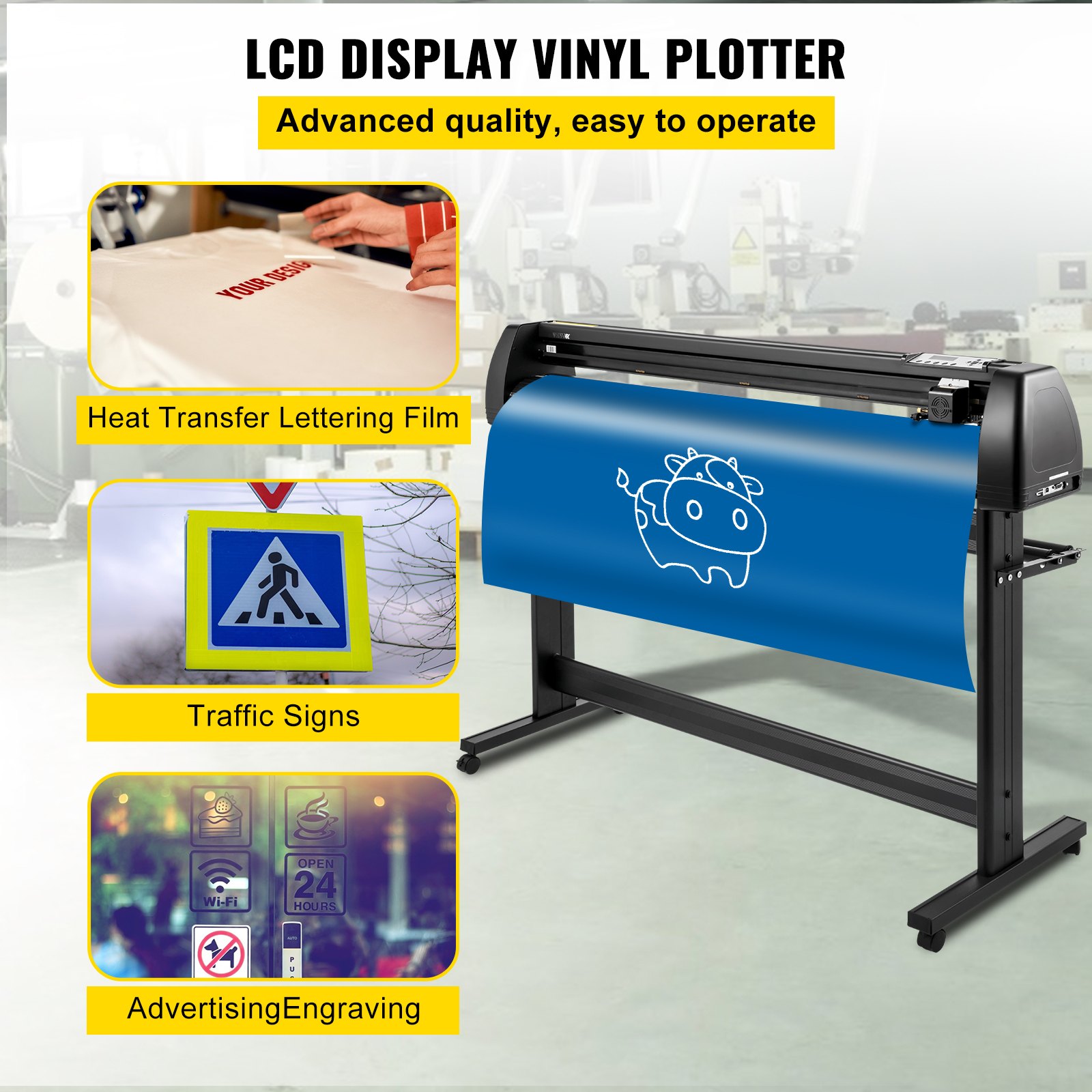 VEVOR Vinyl Cutter Machine, 53" vinylový plotter, LCD Display plotter, plotr se třemi nastavitelnými přítlačnými válečky, plotr na řezání značek, vinylová řezačka se SignCut a software SignMaster pro návrh a řezání