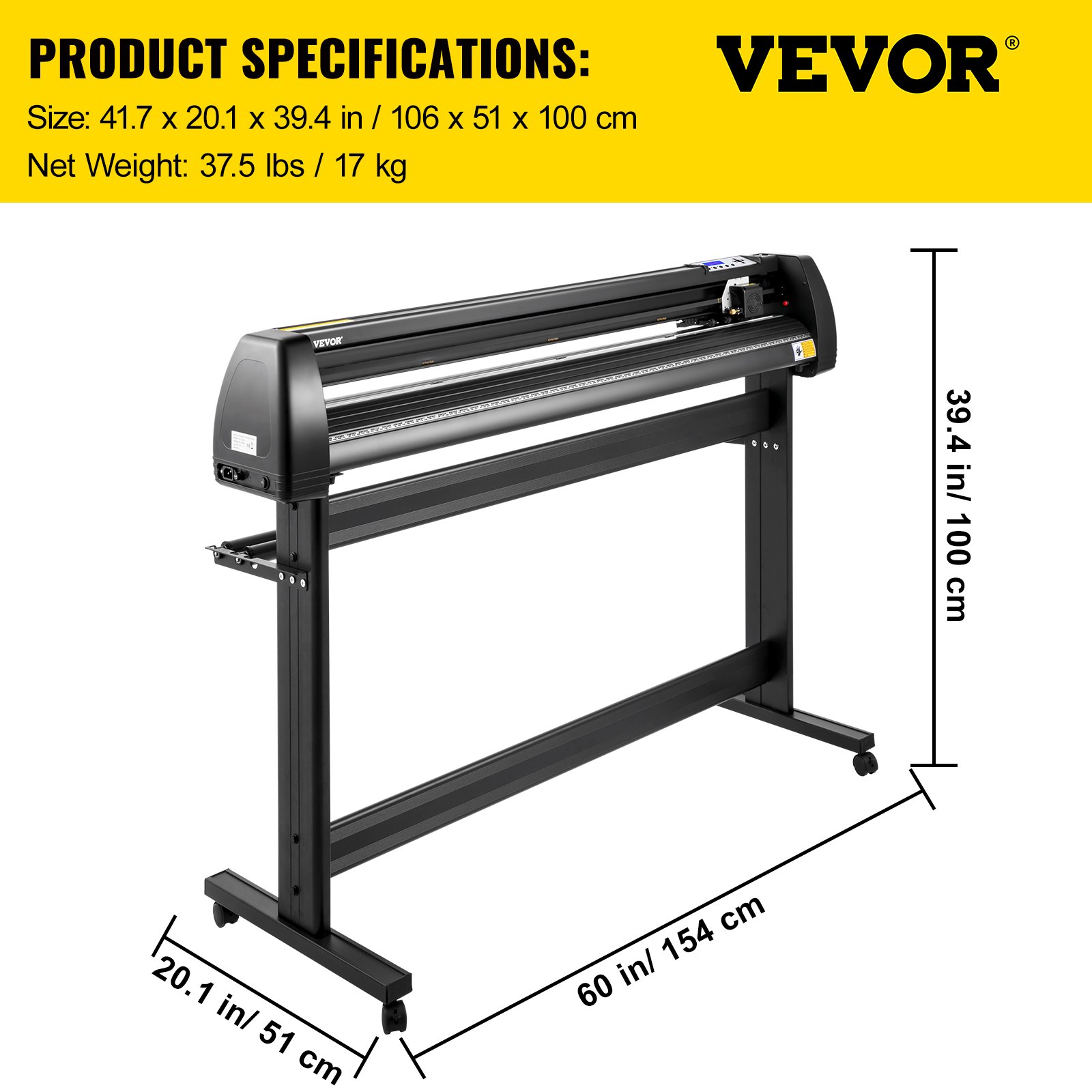 VEVOR Vinyl Cutter Machine, 53" vinylový plotter, LCD Display plotter, plotr se třemi nastavitelnými přítlačnými válečky, plotr na řezání značek, vinylová řezačka se SignCut a software SignMaster pro návrh a řezání