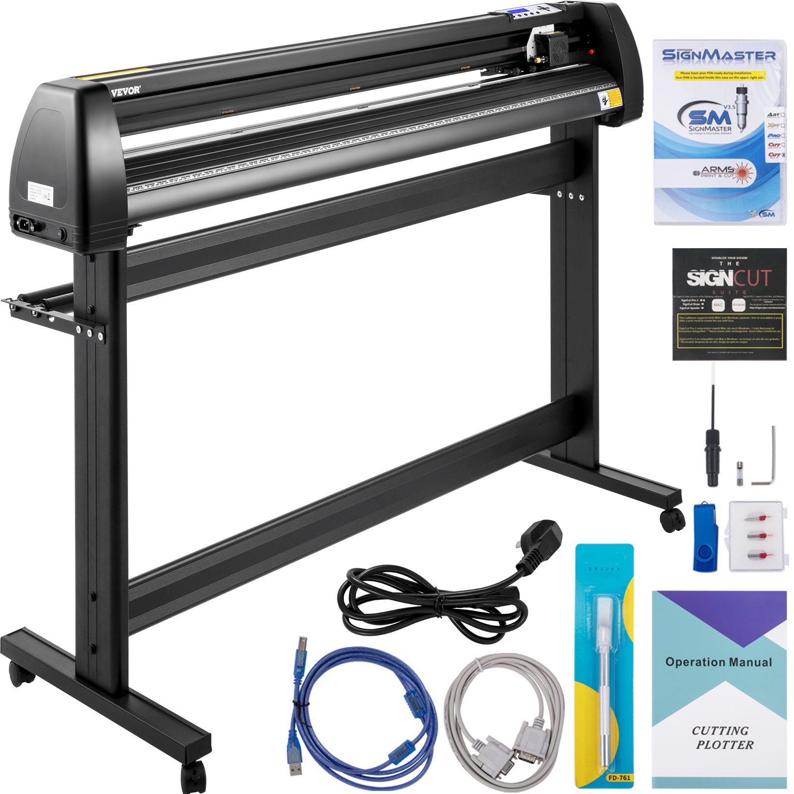 VEVOR Vinyl Cutter Machine, 53" vinylový plotter, LCD Display plotter, plotr se třemi nastavitelnými přítlačnými válečky, plotr na řezání značek, vinylová řezačka se SignCut a software SignMaster pro návrh a řezání