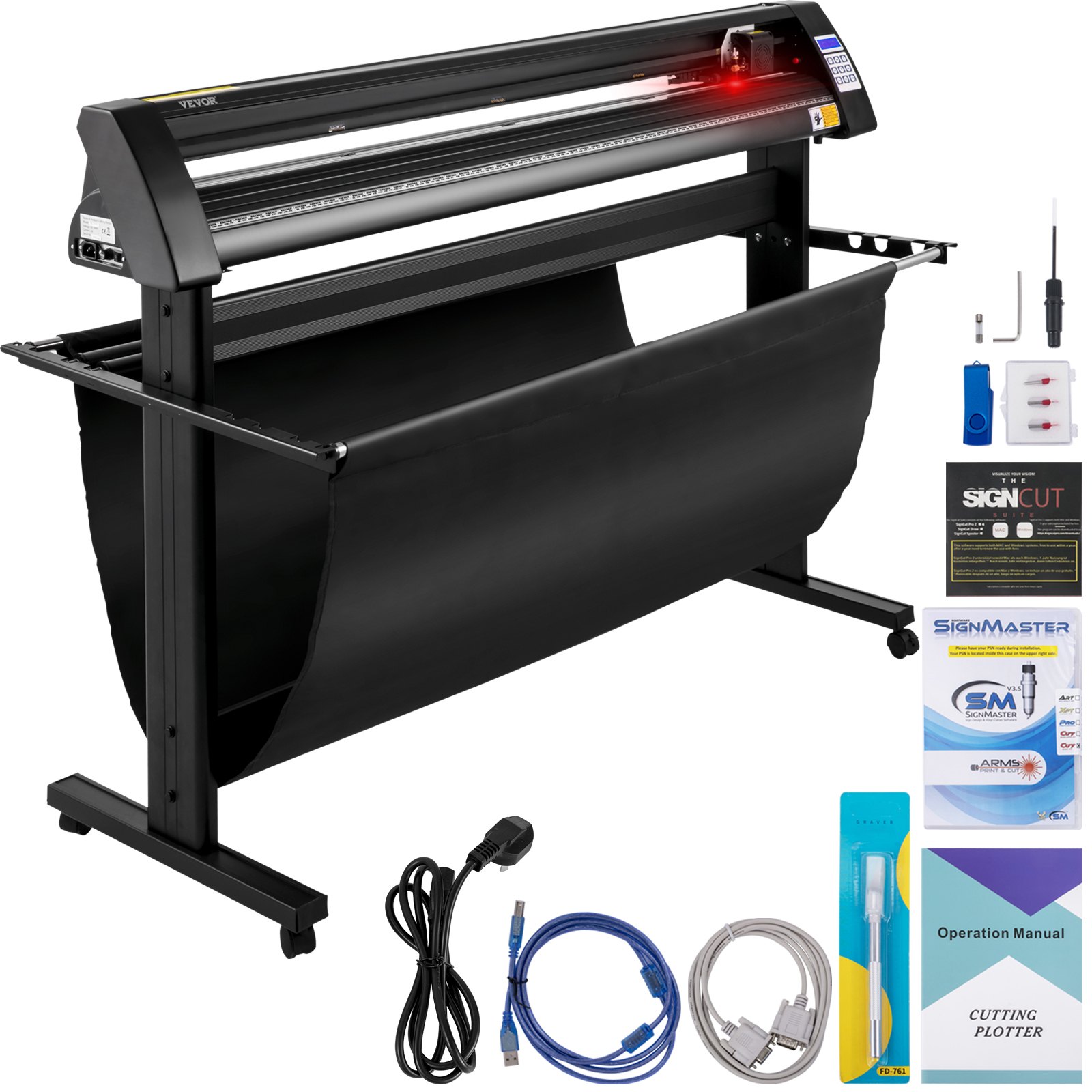 VEVOR Vinyl Cutter, 1350mm Vinyl Plotter, LED Screen Plotter Cutter, Semi-Automatical Built-in Optical Eye, Compatible with SignCut Software for Mac and Windows System with Stand