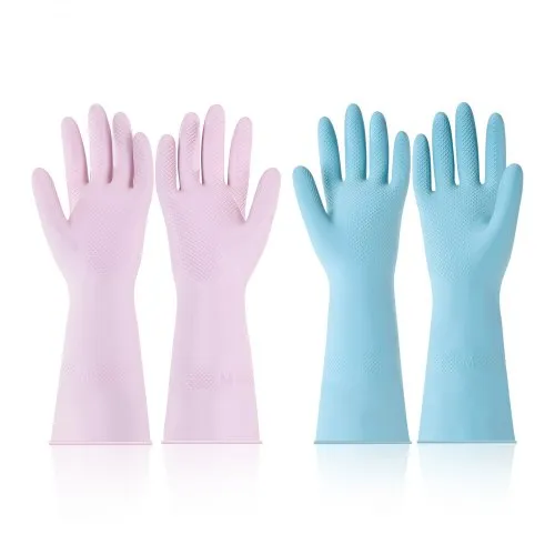 VEVOR Reusable Dishwashing Gloves, 2 Pairs Colorful Reusable Household Kitchen Cleaning Gloves for Washing Dishes and Cleaning Tasks, Flexible Long-lasting and Non-Slip, Medium, Pink + Purple