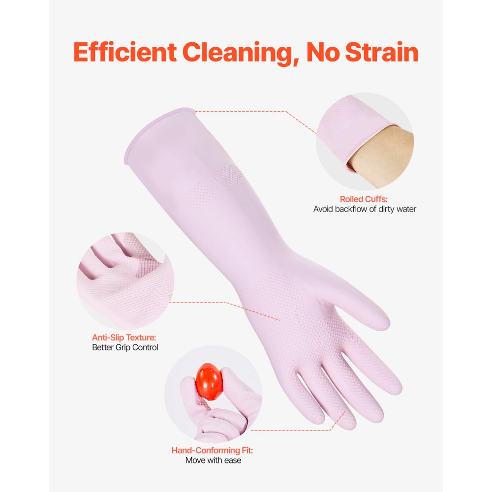 VEVOR Reusable Dishwashing Gloves, 2 Pairs Colorful Reusable Household Kitchen Cleaning Gloves for Washing Dishes and Cleaning Tasks, Flexible Long-lasting and Non-Slip, Medium, Pink + Purple