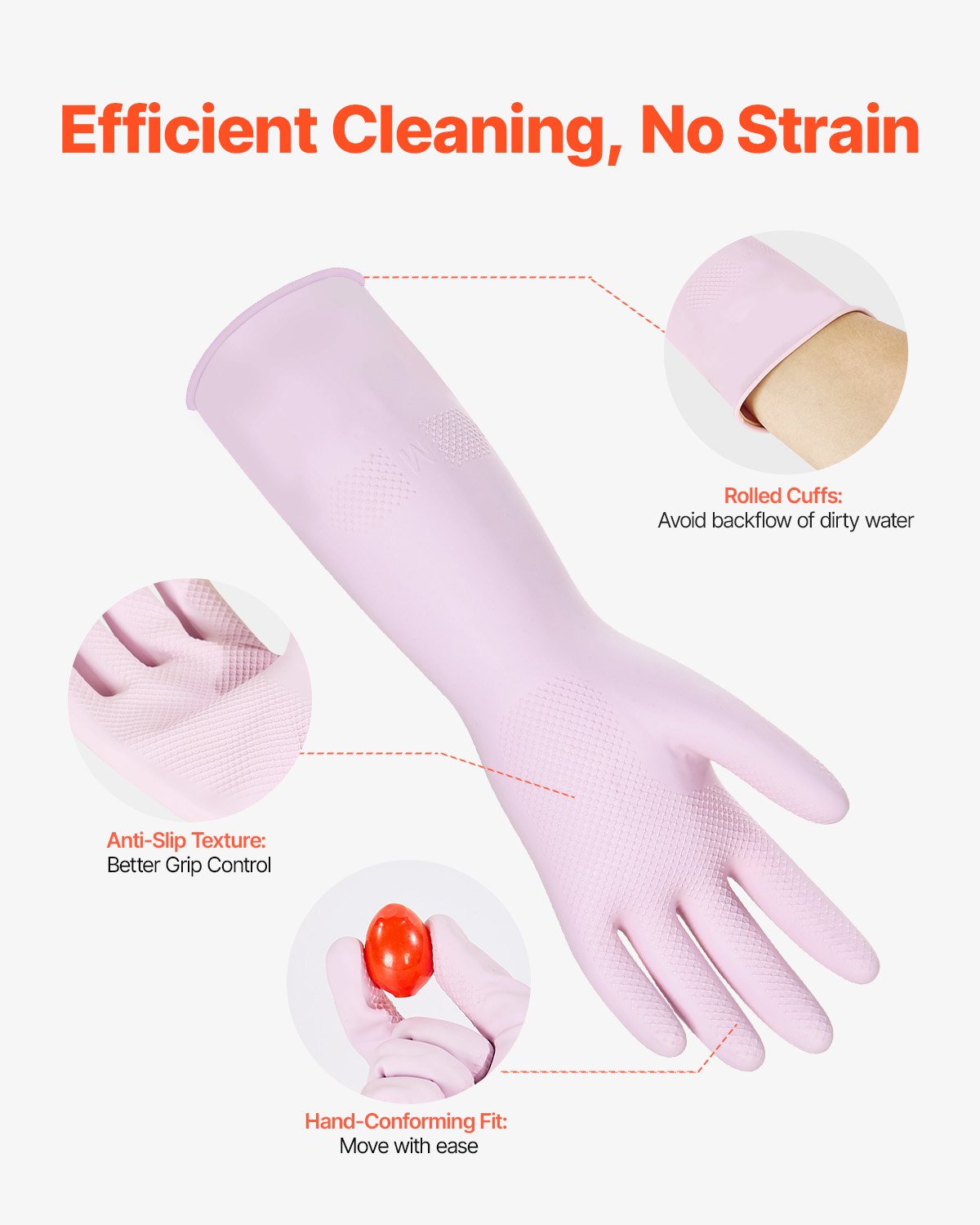 VEVOR Reusable Dishwashing Gloves, 2 Pairs Colorful Reusable Household Kitchen Cleaning Gloves for Washing Dishes and Cleaning Tasks, Flexible Long-lasting and Non-Slip, Medium, Pink + Purple