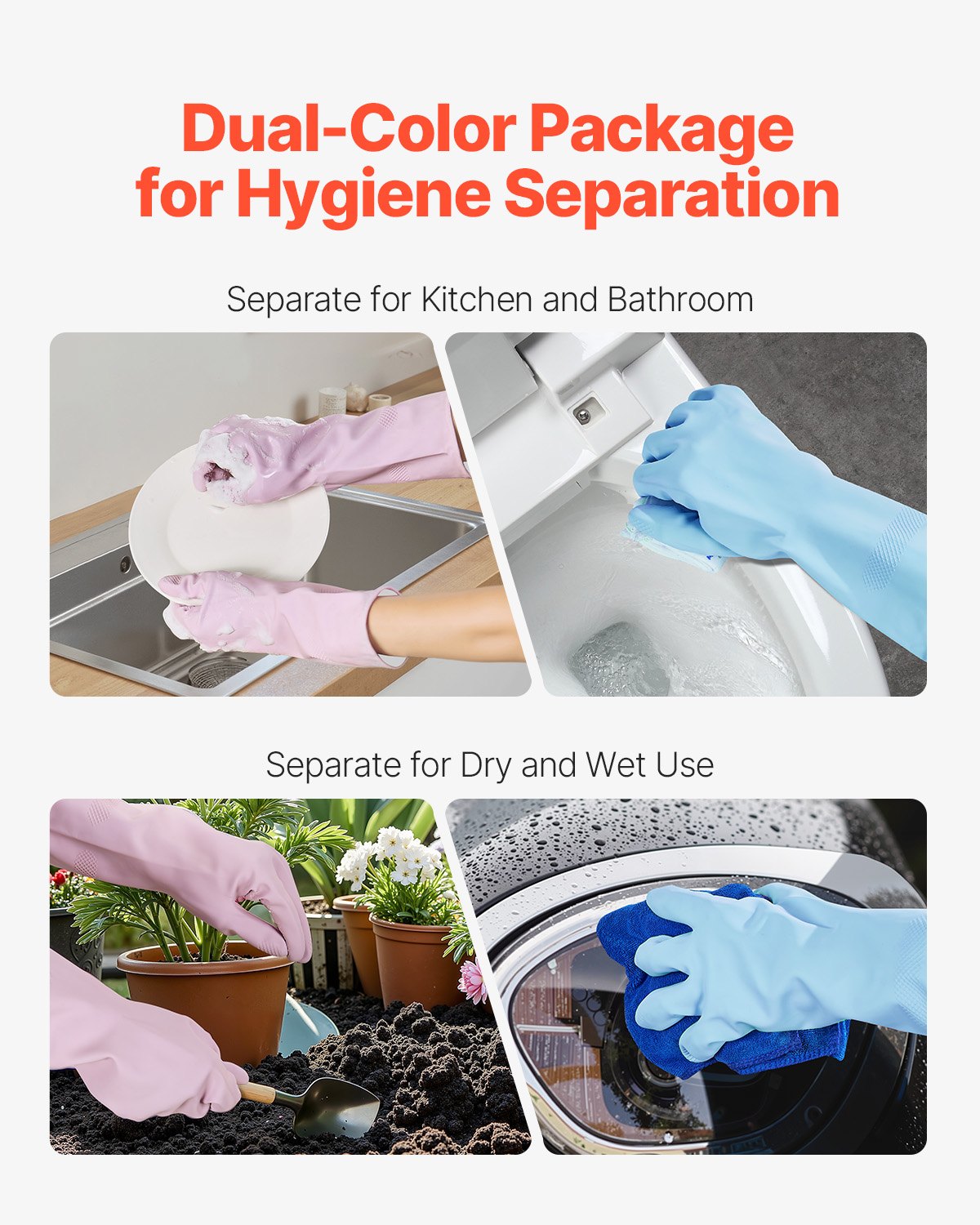 VEVOR Reusable Dishwashing Gloves, 2 Pairs Colorful Reusable Household Kitchen Cleaning Gloves for Washing Dishes and Cleaning Tasks, Flexible Long-lasting and Non-Slip, Medium, Pink + Purple