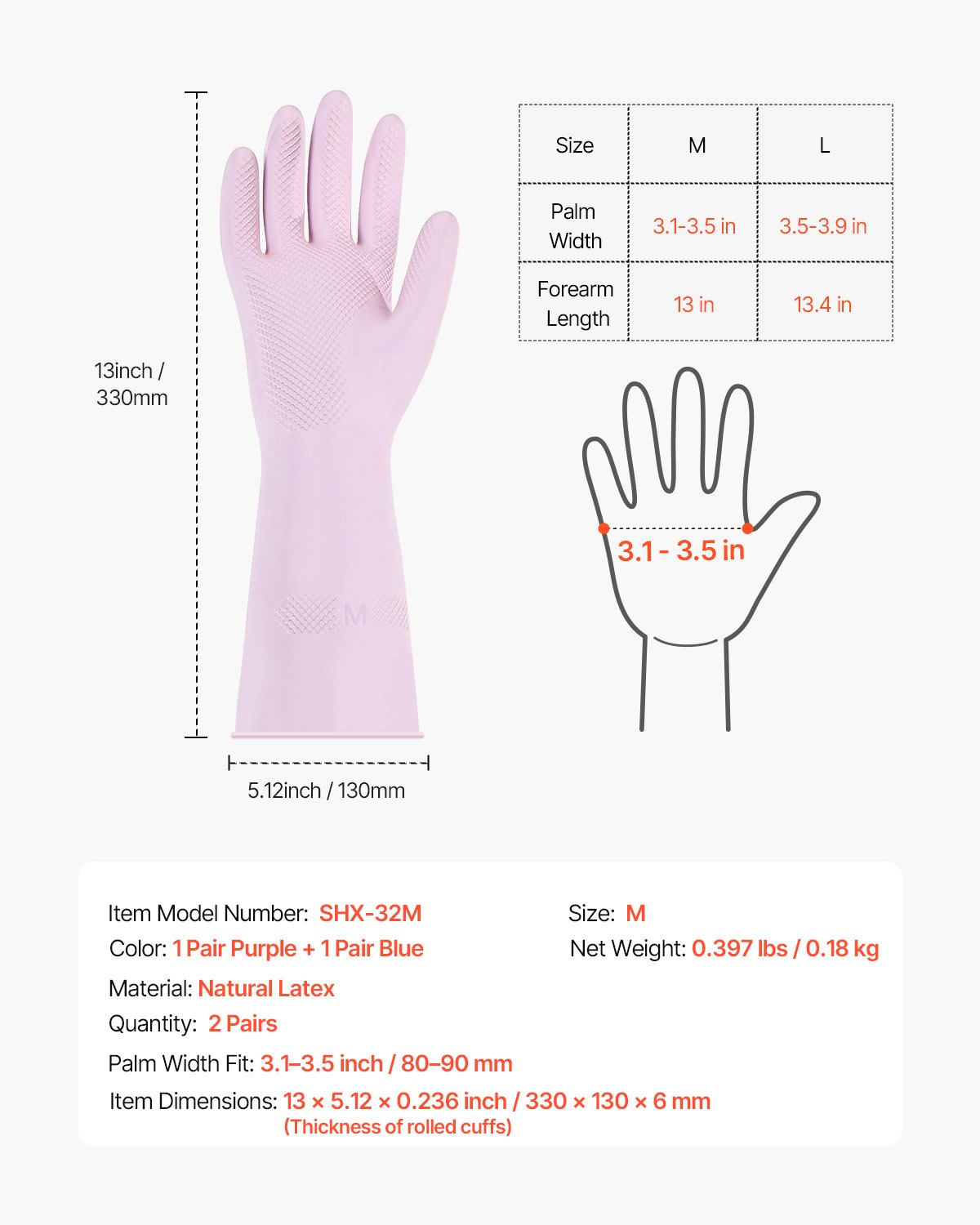 VEVOR Reusable Dishwashing Gloves, 2 Pairs Colorful Reusable Household Kitchen Cleaning Gloves for Washing Dishes and Cleaning Tasks, Flexible Long-lasting and Non-Slip, Medium, Pink + Purple