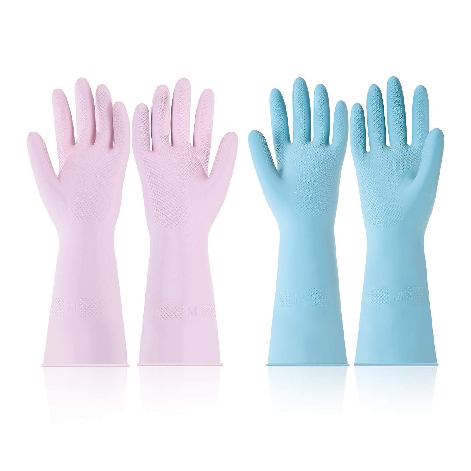 VEVOR Reusable Dishwashing Gloves, 2 Pairs Colorful Reusable Household Kitchen Cleaning Gloves for Washing Dishes and Cleaning Tasks, Flexible Long-lasting and Non-Slip, Medium, Pink + Purple