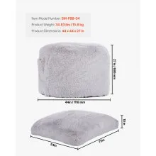VEVOR Bean Bag Bed Chair, Convertible Chair from BeanBag to Lounge or Mattress, Gaint Bean Bag Chair Bed with Washable Cover for Adults, Fluffy Plush, Foam Filling and Side Pocket, Grey(Full Size)