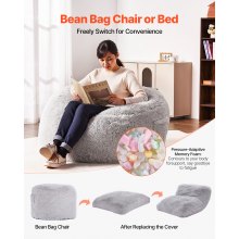 VEVOR Bean Bag Bed Chair Convertible from Chair to Lounge or Mattress Grey-Full, 1118 x 1118 x 686 mm