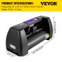 VEVOR vinylskærermaskine, 375 mm vinylprinter, 14 tommer maksimal papirfremføringsplotter Printer U-disk Offline vinylskæremaskine 10-500 g Justerbar kraft og 10-800?mm/s hastighed til skilteplotter