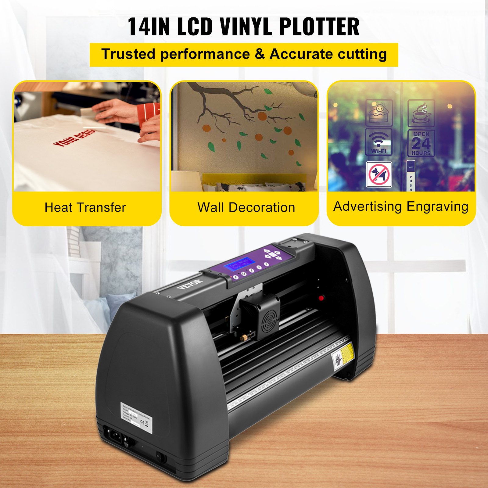 VEVOR Vinyl Cutter Machine, 375mm Vinyl Printer, 14 inch Maximum Paper Feed Plotter Printer U-disk Offline Vinyl Cutting Machine 10-500g Adjustable Force and 10-800?mm/s Speed for Sign Making Plotter