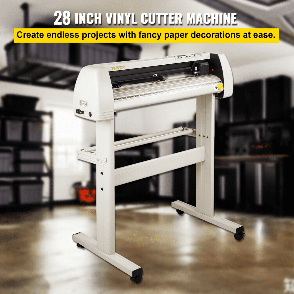 VEVOR Vinyl Cutter Machine, 28 Inch Paper Feed Cutting Plotter Bundle, Adjustable Force & Speed Vinyl Printer, LCD Display Windows Compatible Sign Making kit w/Signmaster, Stand, Supplies, 20 Blades