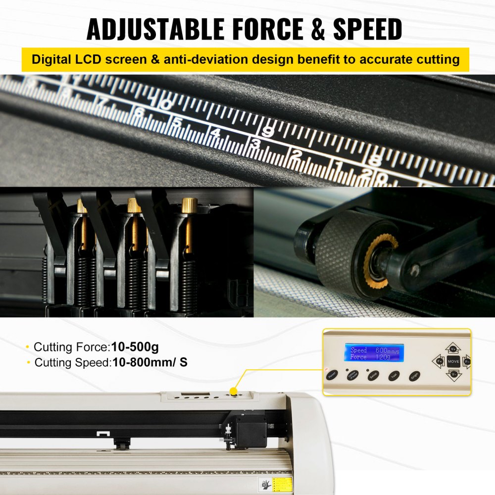 VEVOR Vinyl Cutter Machine, 28 Inch Paper Feed Cutting Plotter Bundle, Adjustable Force & Speed Vinyl Printer, LCD Display Windows Compatible Sign Making kit w/Signmaster, Stand, Supplies, 20 Blades