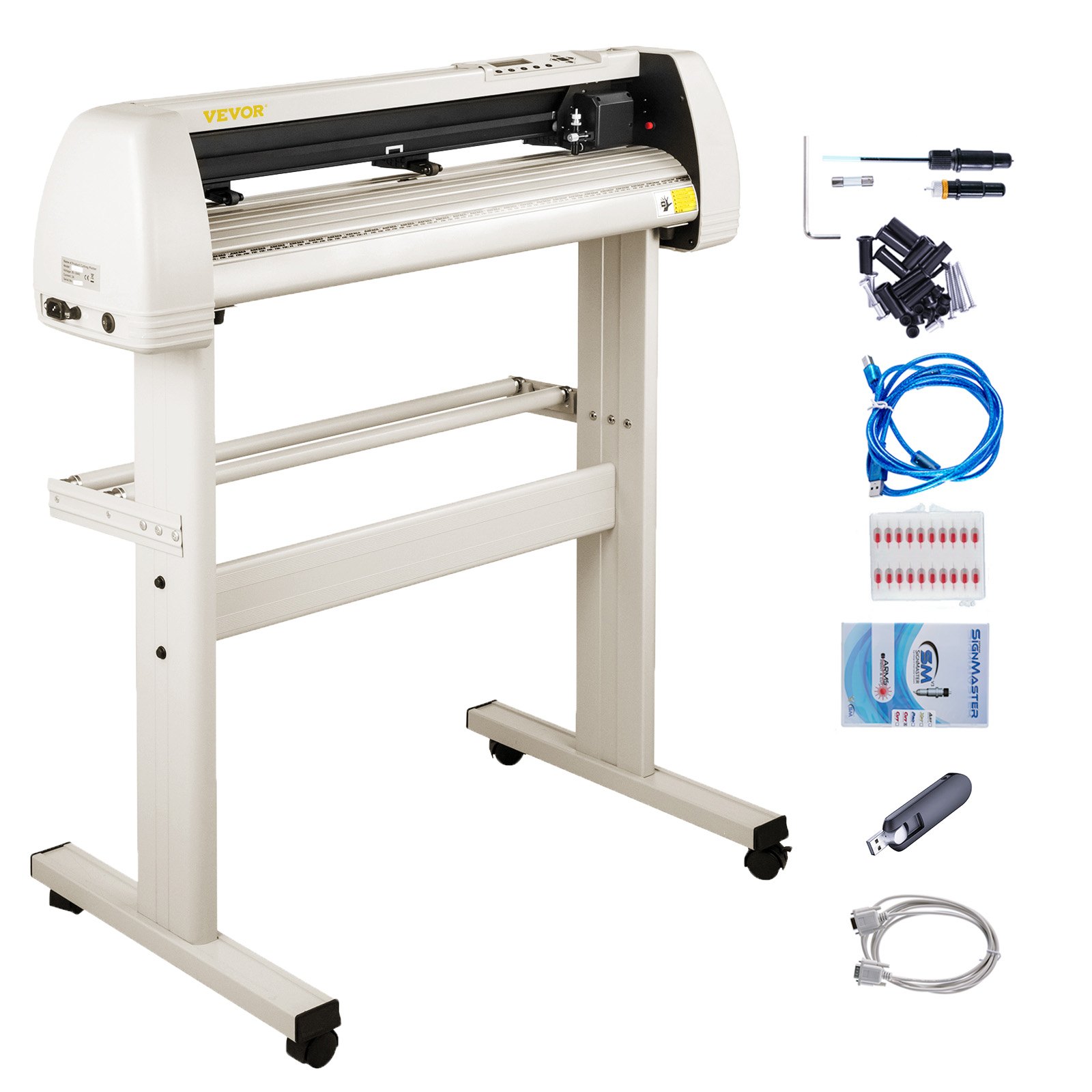 VEVOR Vinyl Cutter Machine, 28 Inch Paper Feed Cutting Plotter Bundle, Adjustable Force & Speed Vinyl Printer, LCD Display Windows Compatible Sign Making kit w/Signmaster, Stand, Supplies, 20 Blades
