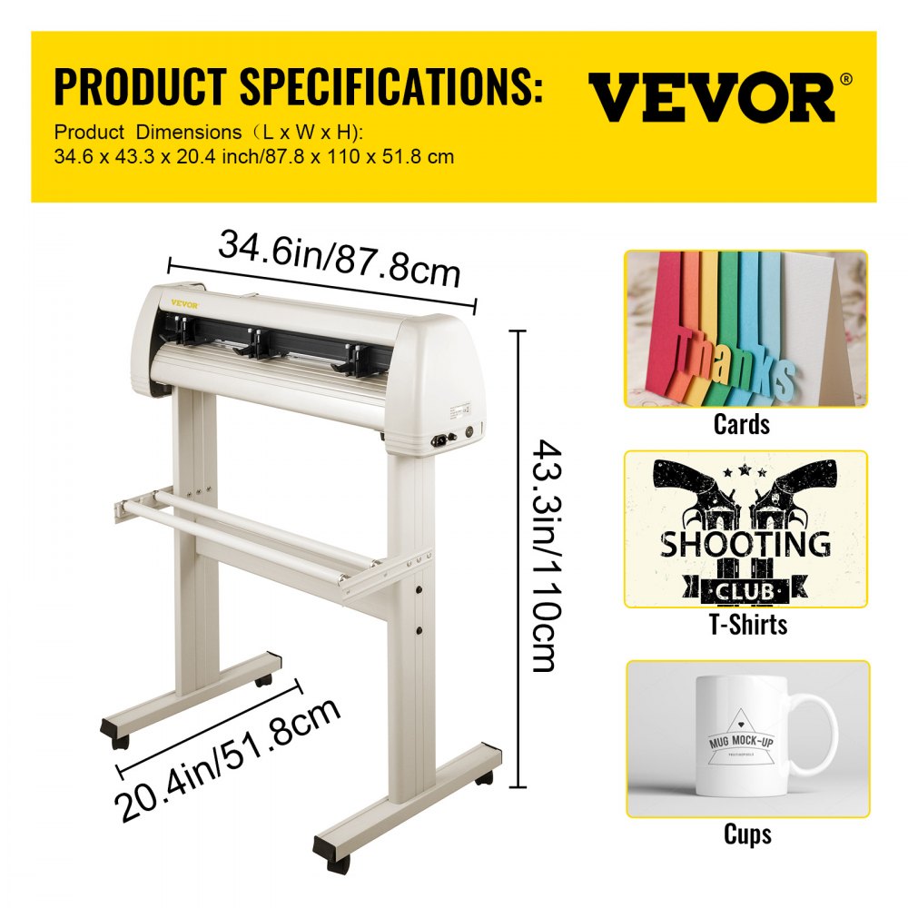 VEVOR Vinyl Cutter Machine, 28 Inch Paper Feed Cutting Plotter Bundle, Adjustable Force & Speed Vinyl Printer, LCD Display Windows Compatible Sign Making kit w/Signmaster, Stand, 20 Blades, White