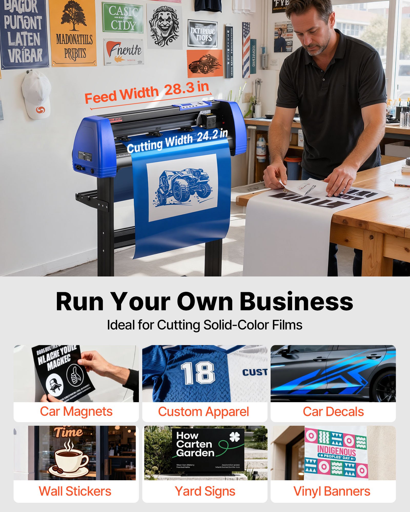 VEVOR Vinyl Cutter, 28" Vinyl Cutter Machine with 20 Blades, Maximum Paper Feed 720mm Vinyl Plotter Cutter Machine with Sturdy Floor Stand Adjustable Force and Speed for Sign Making