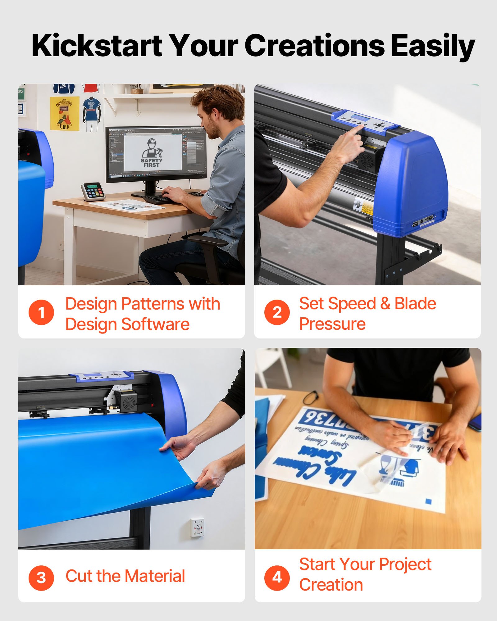 VEVOR Vinyl Cutter, 28" Vinyl Cutter Machine with 20 Blades, Maximum Paper Feed 720mm Vinyl Plotter Cutter Machine with Sturdy Floor Stand Adjustable Force and Speed for Sign Making