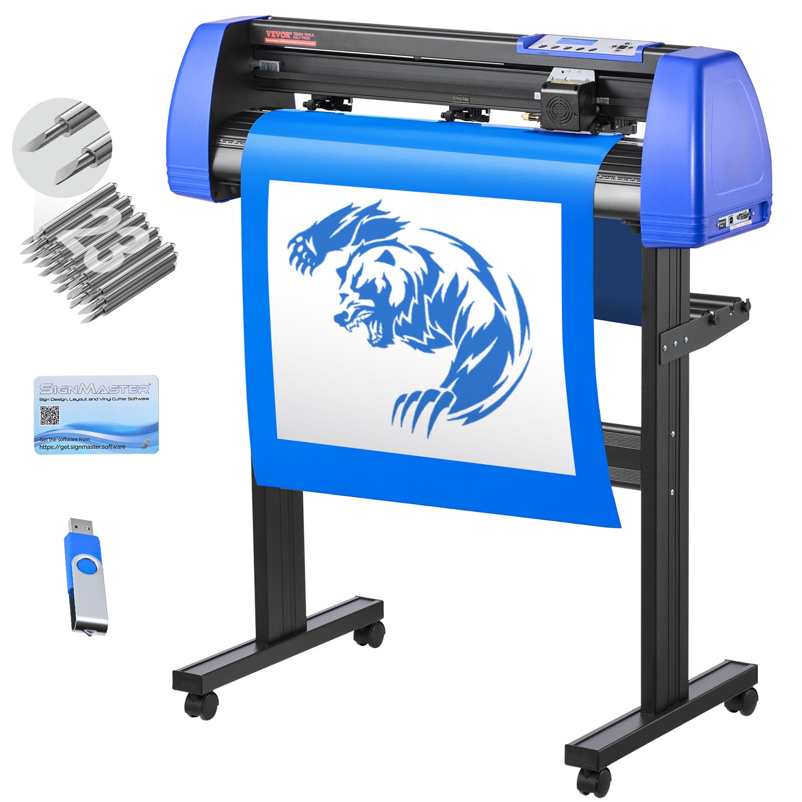 VEVOR Vinyl Cutter, 28" Vinyl Cutter Machine with 20 Blades, Maximum Paper Feed 720mm Vinyl Plotter Cutter Machine with Sturdy Floor Stand Adjustable Force and Speed for Sign Making