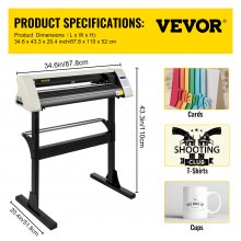 VEVOR Vinyl Cutter Machine, 28 Inch Paper Feed Cutting Plotter Bundle, Adjustable Force & Speed Vinyl Printer, LCD Display Windows Compatible Sign Making kit w/Signmaster, Sturdy Stand, 3Blades, White