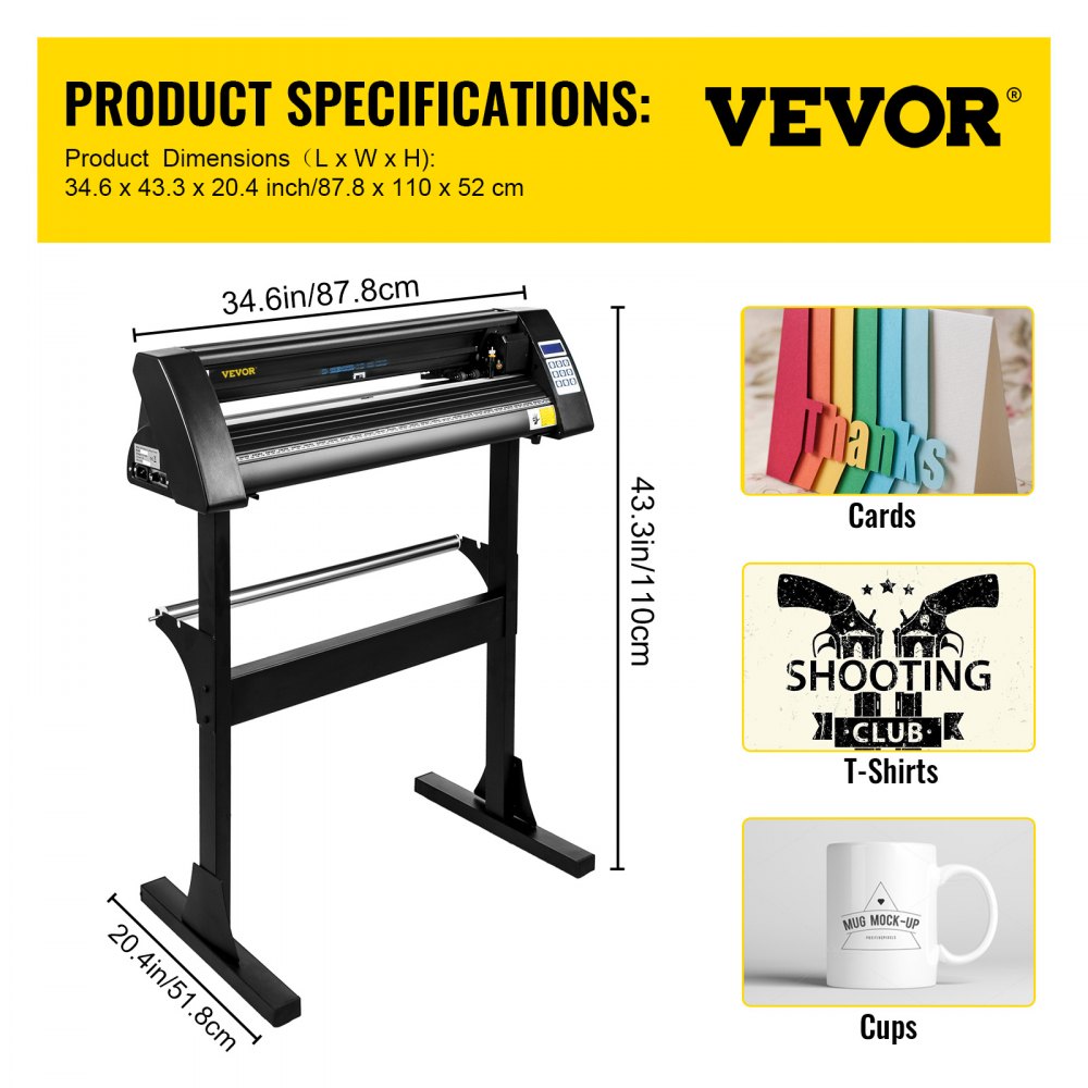 VEVOR Vinyl Cutter Machine, 28 Inch Paper Feed Cutting Plotter Bundle, Adjustable Force & Speed Vinyl Printer, LCD Display Windows Compatible Sign Making kit w/Signmaster, Sturdy Stand, 3Blades, Black