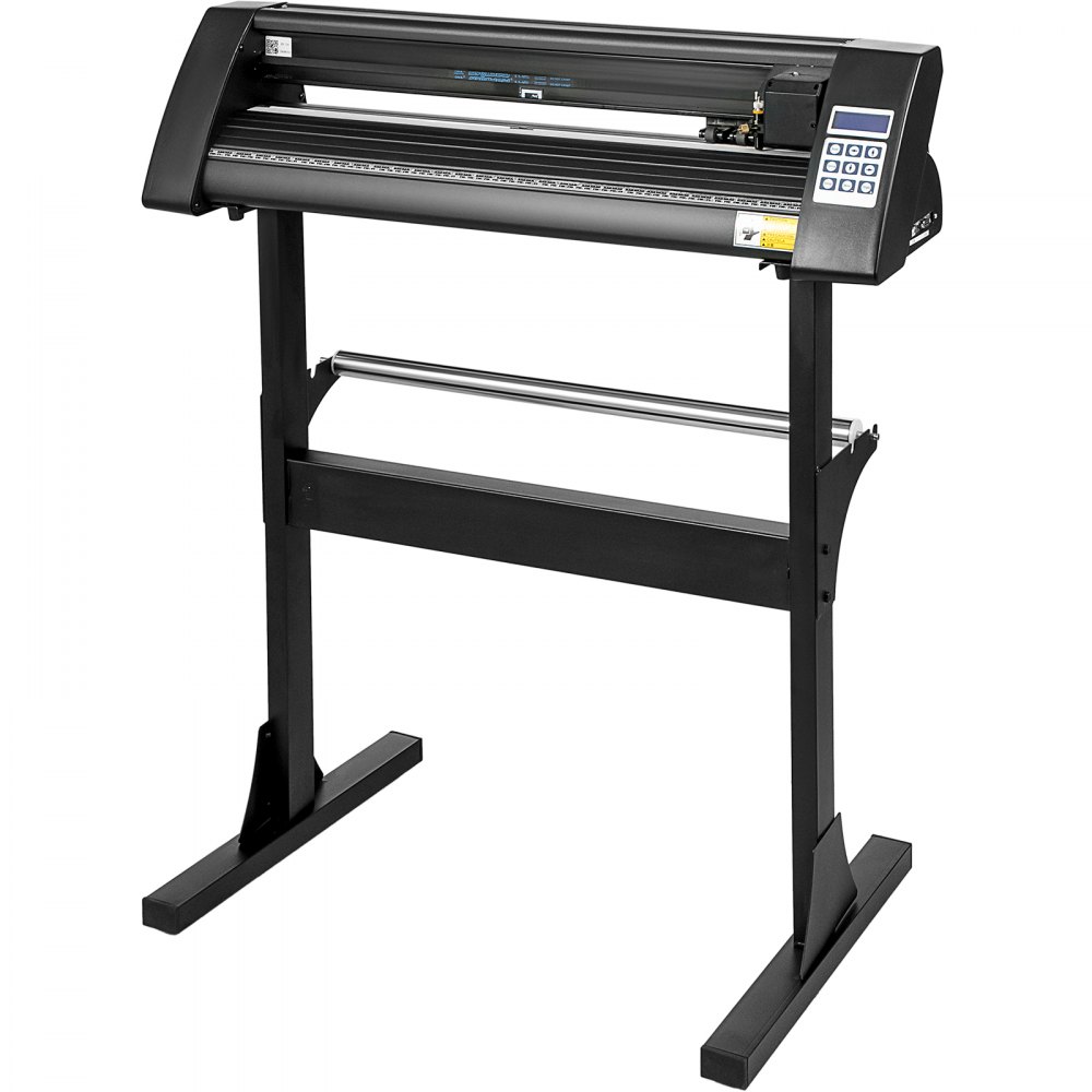 VEVOR Vinyl Cutter Machine, 28 Inch Paper Feed Cutting Plotter Bundle, Adjustable Force & Speed Vinyl Printer, LCD Display Windows Compatible Sign Making kit w/Signmaster, Sturdy Stand, 3Blades, Black
