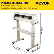 VEVOR Vinyl Cutter 870mm Vinyl Cutter Machine Maximum Paper Feed 34inch White Vinyl Plotter Cutter Machine Vinyl Plotter with Sturdy Floor Stand Adjustable Force and Speed for Sign Making