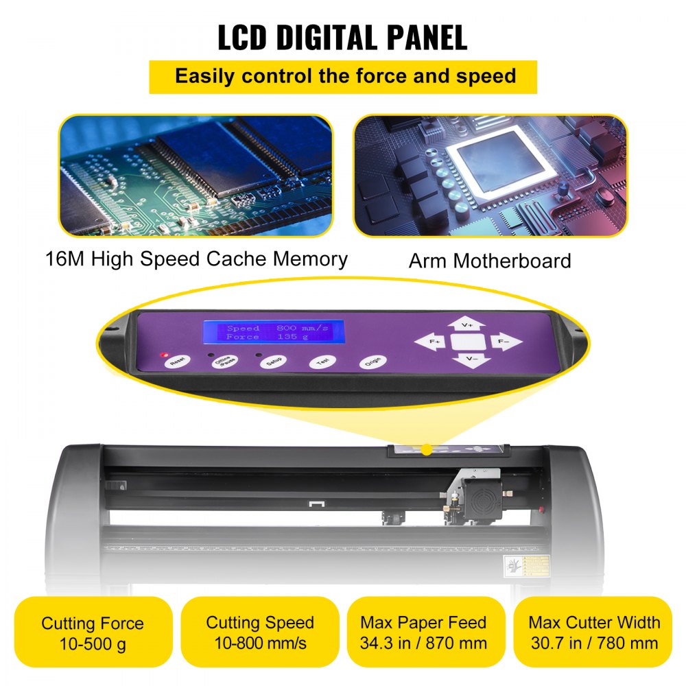 VEVOR Line Free Vinyl Cutter Machine 870mm Vinyl Printer U-Disk Offline Operation, 34 inch Plotter Printer with Sturdy Floor Stand Vinyl Cutting Machine Adjustable Force Plotter Cutter