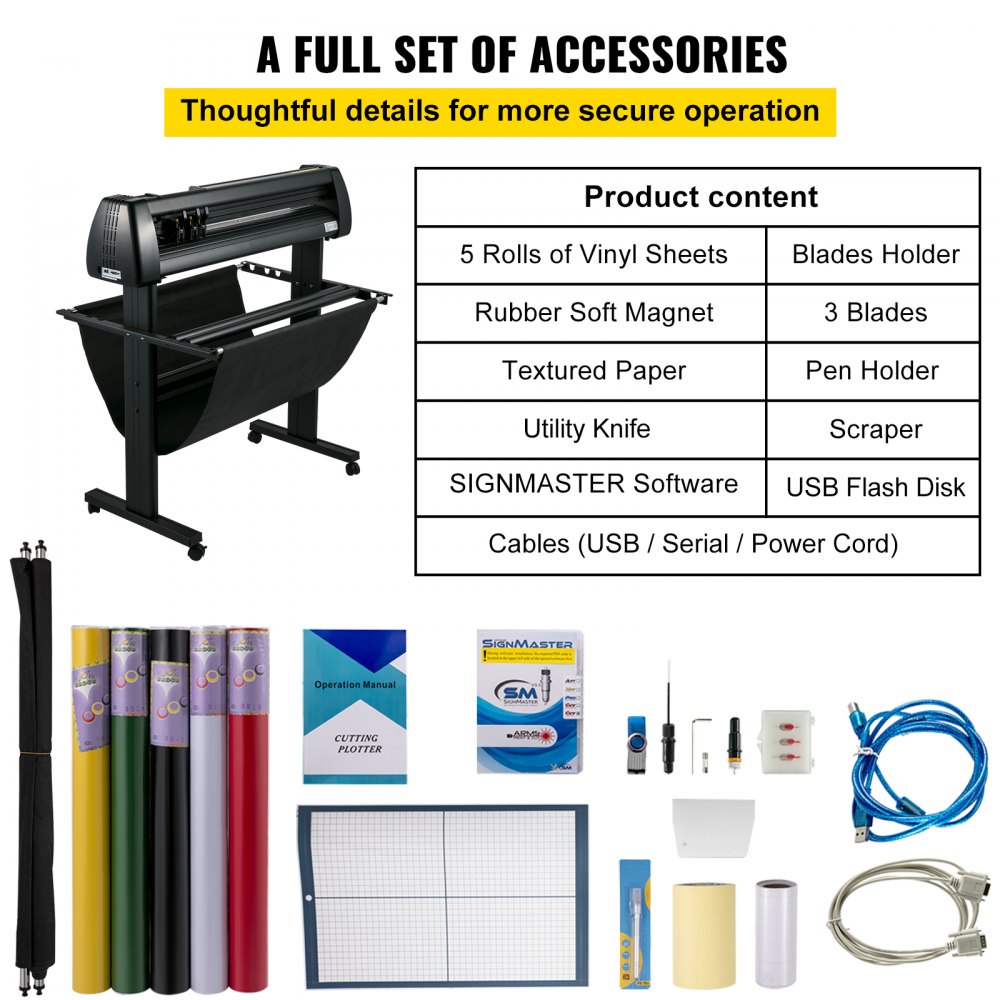 VEVOR Vinyl Cutter Machine 870mm Vinyl Printer, 34 inch Plotter Printer U-disk Offline with Accessories & Floor Stand Vinyl Cutting Machine Adjustable Force and Speed for Sign Making Plotter Cutter