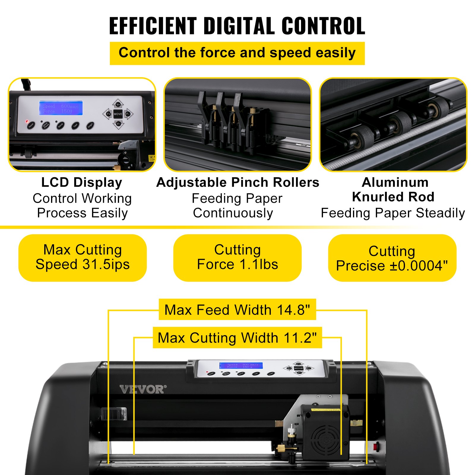 VEVOR Vinyl Cutter Machine, 14" Vinyl Plotter, LCD Display Plotter Cutter, Three Adjustable  Pinch Rollers Sign Cutting Plotter, Vinyl Cutter with SignCut and Signmaster Software for Design and Cut