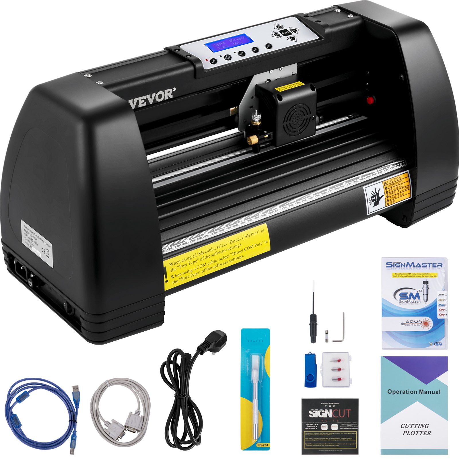 VEVOR Vinyl Cutter Machine, 14" Vinyl Plotter, LCD Display Plotter Cutter, Three Adjustable  Pinch Rollers Sign Cutting Plotter, Vinyl Cutter with SignCut and Signmaster Software for Design and Cut