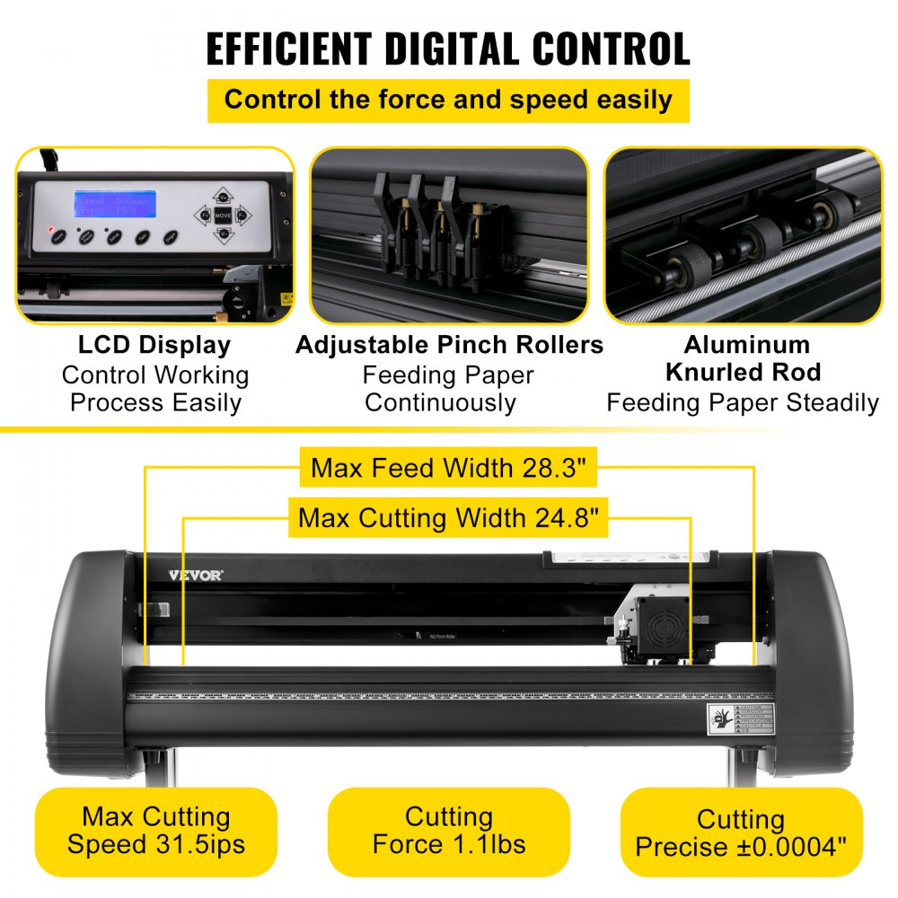VEVOR Vinyl Cutter Machine, 28" Vinyl Plotter, LCD Display Plotter Cutter, Three Adjustable  Pinch Rollers Sign Cutting Plotter, Vinyl Cutter with SignCut and SignMaster Software for Design and Cut