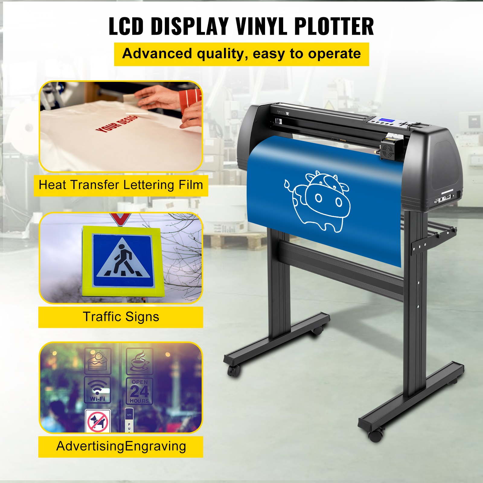 VEVOR Vinyl Cutter Machine, 28" Vinyl Plotter, LCD Display Plotter Cutter, Three Adjustable  Pinch Rollers Sign Cutting Plotter, Vinyl Cutter with SignCut and SignMaster Software for Design and Cut
