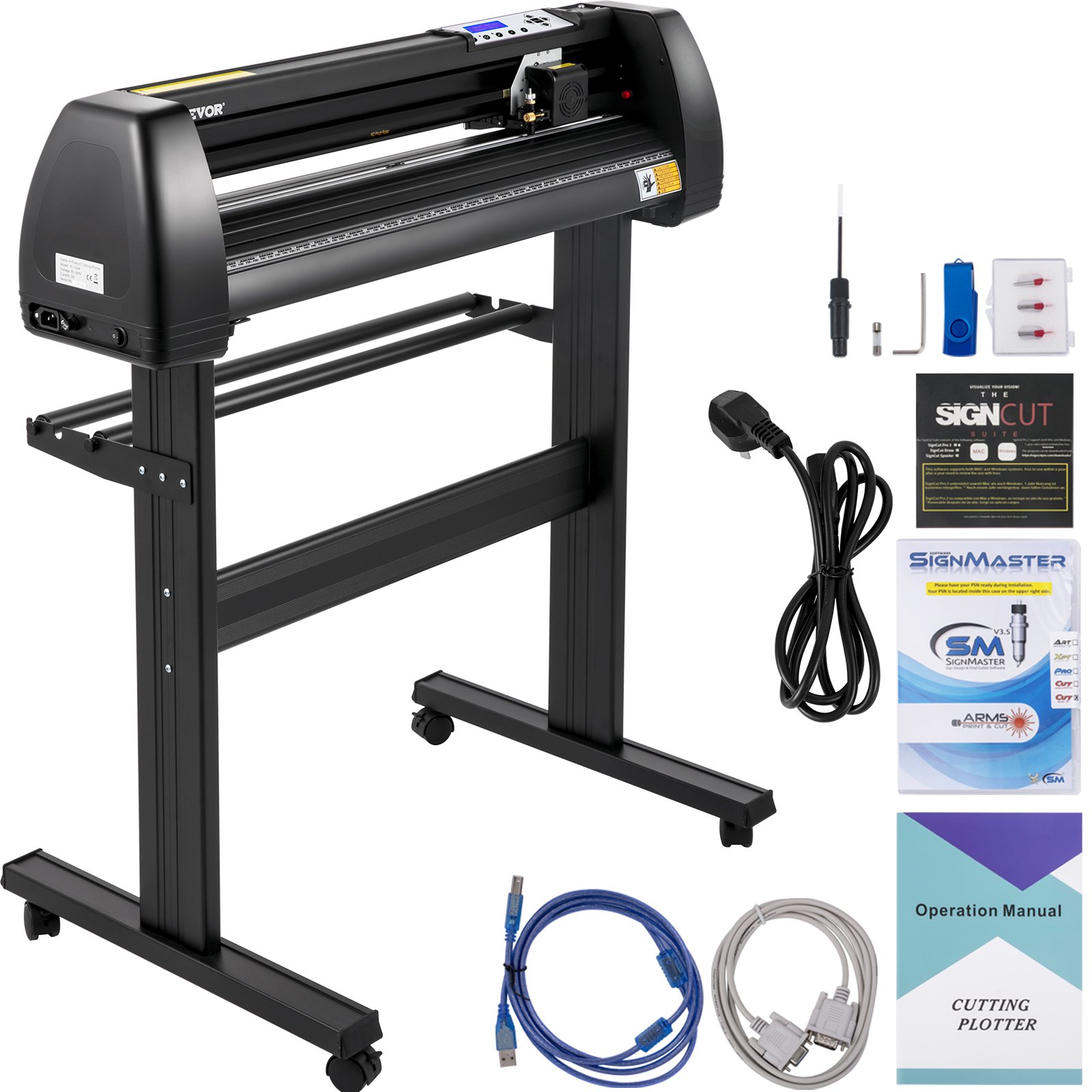 VEVOR Vinyl Cutter Machine, 28" Vinyl Plotter, LCD Display Plotter Cutter, Three Adjustable  Pinch Rollers Sign Cutting Plotter, Vinyl Cutter with SignCut and SignMaster Software for Design and Cut