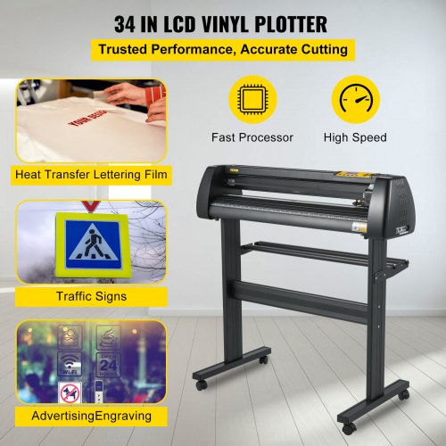 VEVOR Vinyl Cutter Machine 34 Inch Paper Feed Cutting Plotter Bundle Adjustable Force & Speed Vinyl Printer, LCD Display Windows Compatible Sign Making kit with Signmaster Software, Supplies, 3 Blades