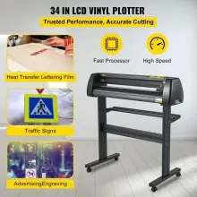 VEVOR Vinyl Cutter Machine 34 Inch Paper Feed Cutting Plotter Bundle Adjustable Force & Speed, LCD Display Windows Compatible Sign Making kit with Signmaster Software, Supplies, 3 Blades