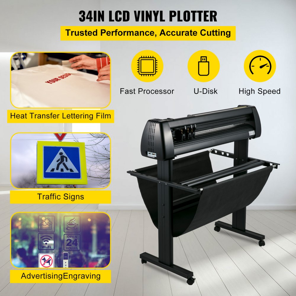 VEVOR Off-line Vinyl Cutter Machine 870mm Vinyl Printer U-Disk, 34 inch Plotter Printer with Accessories & Floor Stand Vinyl Cutting Machine Adjustable Force and Speed for Sign Making Plotter Cutter