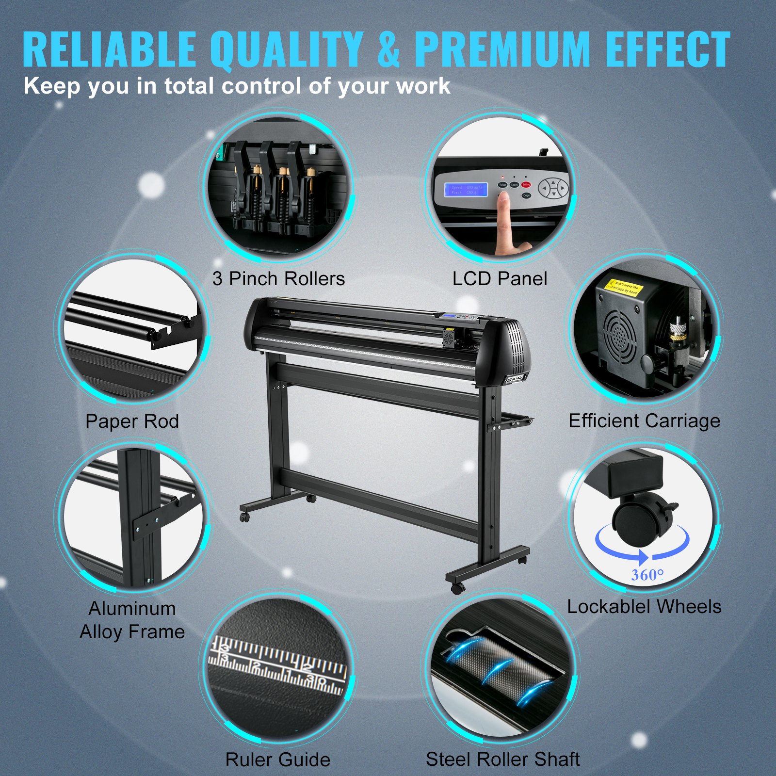 VEVOR Vinyl Cutter, 1350mm Vinyl Cutter Plotter with Stand, Adjustable Speed Force for Sign Making Vinyl Plotter, SignMaster Software Vinyl Tape Tools Vinyl Printer Available with COM/USB/Bluetooth