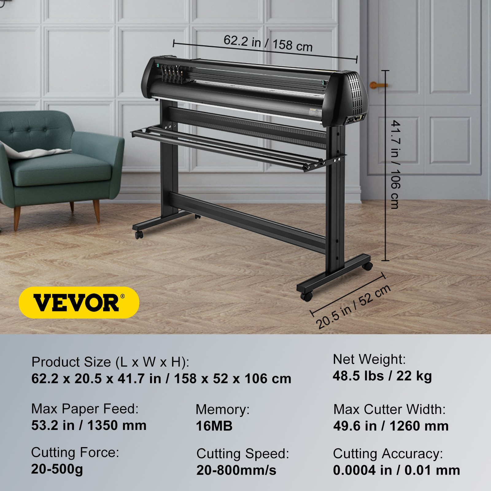 VEVOR Vinyl Cutter, 1350mm Vinyl Cutter Plotter with Stand, Adjustable Speed Force for Sign Making Vinyl Plotter, SignMaster Software Vinyl Tape Tools Vinyl Printer Available with COM/USB/Bluetooth