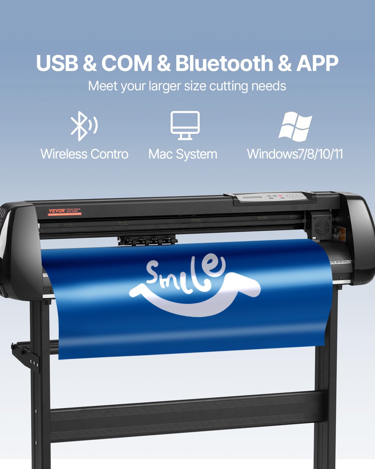 VEVOR Vinyl Cutter Machine, 34in Offline Bluetooth Cutting Plotter Machine, 400in/10m Steel Roller Shaft Adjustable Speed Force, SignMaster Software Tool DIY Craft Kit for Sign Making Windows & Mobile